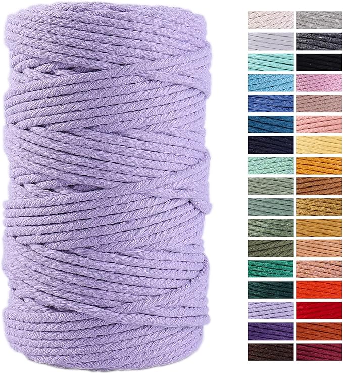 Light Purple Macrame Cord 4mm x 109Yards,Colored Cotton Rope Craft Cord Colorful Cotton Cord Twine for Wall Hanging Plant Hangers Crafts Knitting Decorative Projects