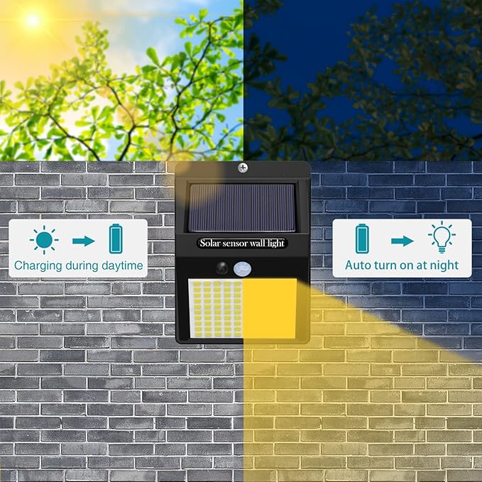 2 Pack Outdoor Solar Motion Lights - 3 Modes/100LED Wireless, IP65 Waterproof Solar Security Lights with Motion Sensor for Front Door, Backyard, Garage, Deck (Warm White)