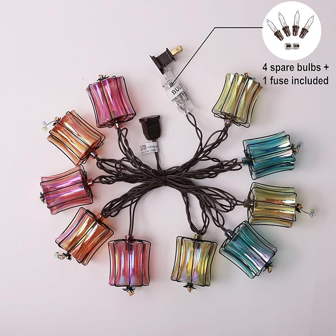 TWINKVILLA Outdoor String Lights Plug in with 10 Incandescent Bulbs, Multicolor Patio Lights Connectable Weatherproof Decorative Lantern String Lights for Gazebo Porch Bedroom Cottagecore Decor