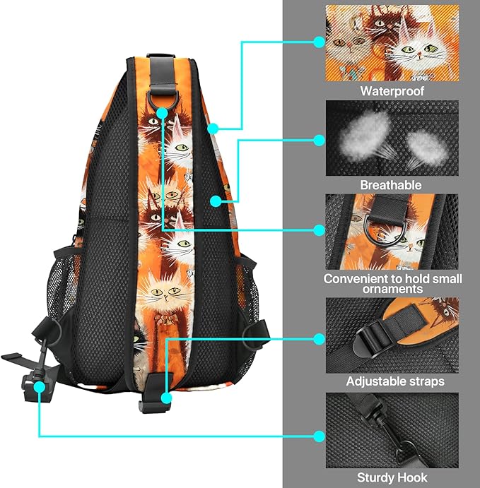 FyLybois Cat Sling Bag for Women Lightweight Crossbody Backpack Casual Daypack with Adjustable Strap for Travel Work Hiking Everyday Use