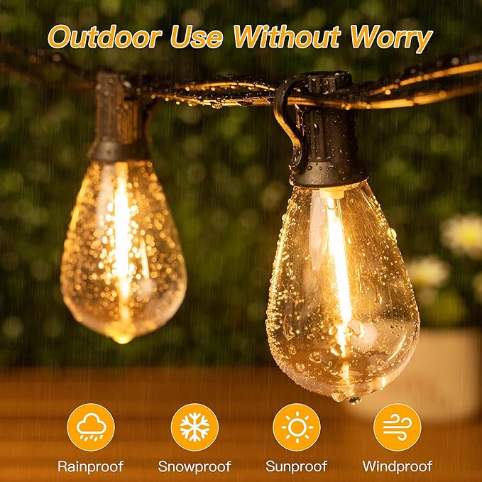 Ollny S11 Outdoor String Lights with Remote, 30 FT 3 Modes Dimmable Timers Waterproof Connectable Patio Lights, 15+1 LED Spare Bulb Dusk to Dawn Hanging Light for Indoor Porch Balcony Cafe