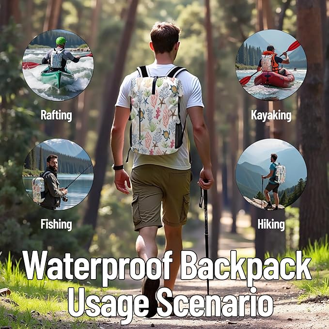 Waterproof Dry Bag Heavy Duty Marine Dry Bags for Kayaking Hiking Sea Turtle Coral Nautical Starfish Backpack Roll-Top Closure Bag - Backpack Waterproof Phone Case 35L/55L/85L