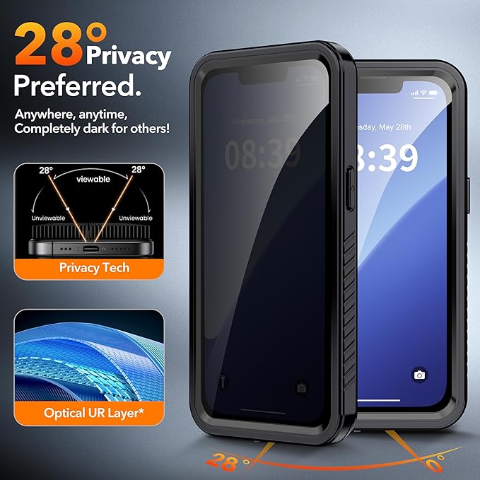 ANTSHARE for iPhone 14 Case, with [Built-in Privacy Screen Protector] [IP 68 Waterproof], Anti-Peeping Adsorption Full Body Double Protective Case for iPhone 14, Black