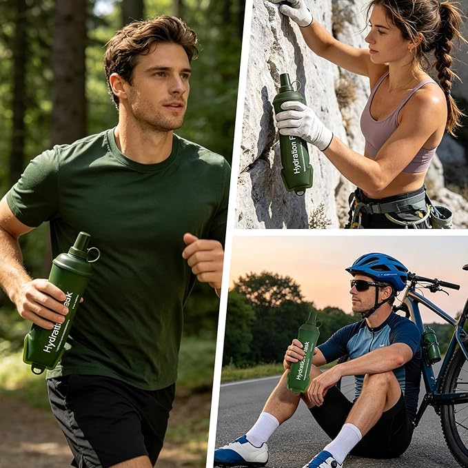2Pcs 500ml Soft Flask, TPU Collapsible Soft Water Bottle for Hydration Pack, Running Vest, Leak-Proof Folding Water Bottle for Hiking Cycling Climbing Jogging- Green