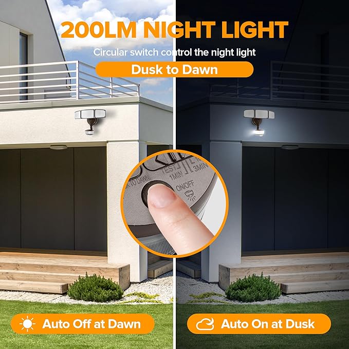 LUTEC 74W 8000 Lumen Motion Sensor Outdoor Lights, 5000K Daylight, IP65 Waterproof Flood Lights Outdoor with Night Light, Dusk to Dawn Motion Detector Security Lights for Outside Garage, Yard-Brown