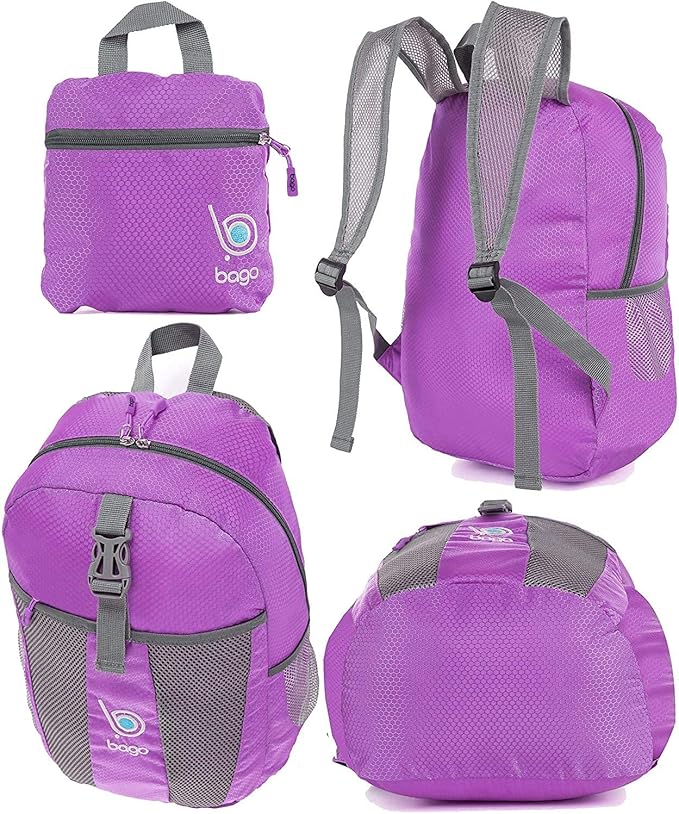 Bago Lightweight Small Hiking Backpack for Women and Men - 25L Travel Day Pack - Foldable Hiking Daypack Ultralight for Camping Outdoor Sports - Day Bag Packable Backpack for Travel (Purple)