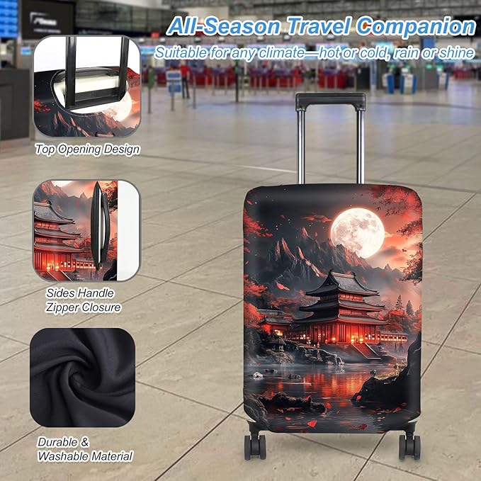 Luggage Cover Protector for 19-20 Inch Suitcases, TSA Approved Elastic Travel Suitcase Covers, Anti-Scratch Washable Luggage Sleeve for Carry On & Checked Bags, Ancient Buildings