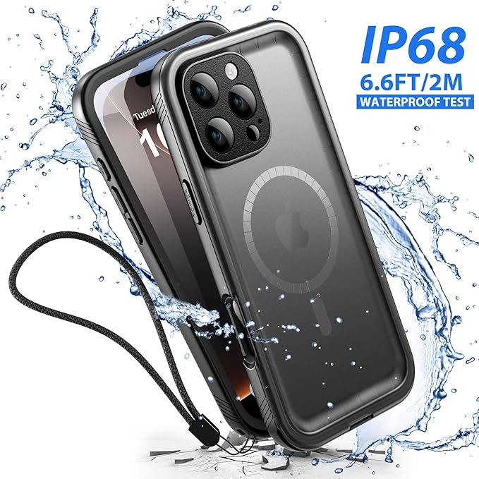 SPORTLINK for iPhone 16 Pro Max Case - IP68 Waterproof Military Protective Full Body Heavy Duty Shockproof 360 Sealed Dustproof with Camera Screen Protector Cover for i Phone 16 Pro Max 6.9" Mag/Black