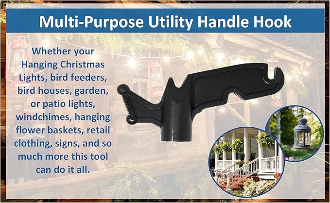 JSP Manufacturing Multi-Purpose Plastic Utility Hook Screw On Pole Attachment (Pole NOT Included) - Hang Christmas Lights, Bird feeders, Sting Lights, Ropes, Boat Lines (2, Black)