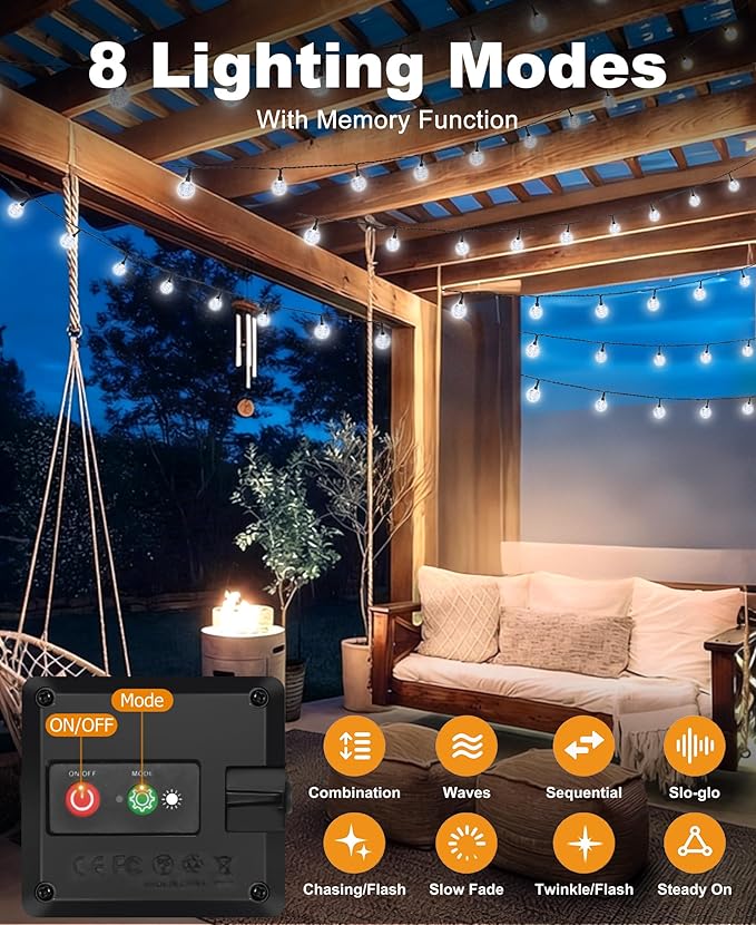 btfarm 4 Pack Solar String Lights Outdoor Waterproof, Each 49 FT 50 LED Solar Powered Patio Light, 8 Lighting Modes Crystal Globe Decoration for Garden Yard Porch Fence Party, Cool White
