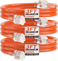 PlugSaf 3 Pack 3FT 12/3 Gauge Outdoor Extension Cord Waterproof with Lighted Indicator, 12 Gauge Heavy Duty 15Amp 1875W, 3 Prong Cords Flexible Copper Orange ETL Listed
