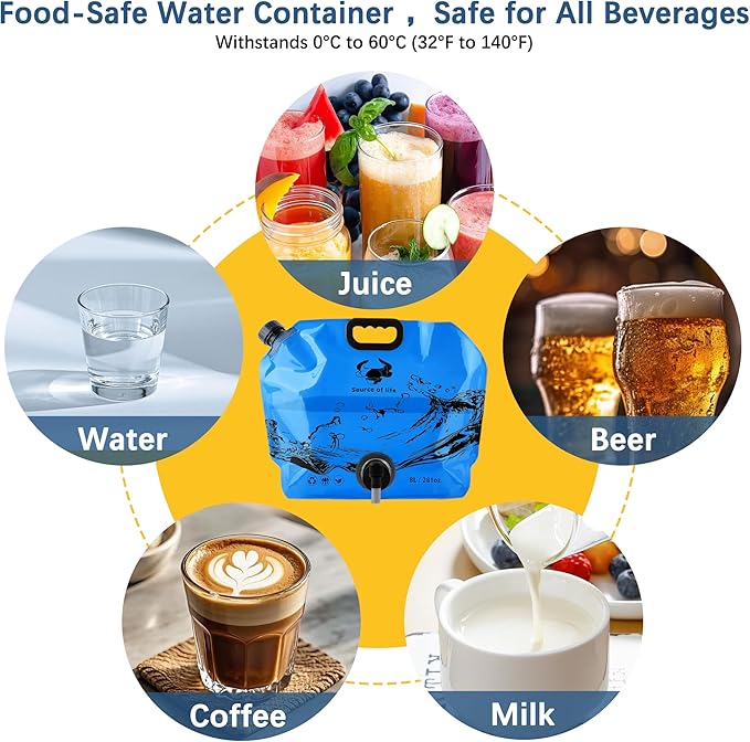 Water Jug Camping 2.1 Gallon Collapsible with Spigot, BPA Free Portable Water Pouch Foldable Water Bags for Outdoor Hiking, Travel and Emergency & Water Storage Containers (Blue-1Pcs)