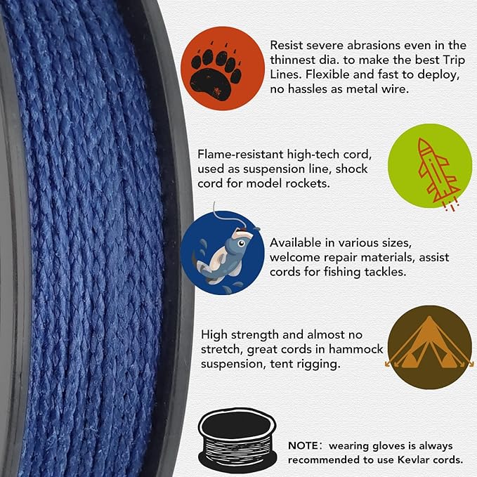 emma kites Camo Green, Red, Blue Braided Kevlar Cord 200Lb~1800Lb Abrasion/Flame Resistant Tactical Paracord, Trip Line, Cord Friction-Saw, Boot Laces, Survival Cord, Model Rocket Shock Cord