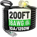 POWGRN 200FT 16 Gauge Black Outdoor Extension Cord Waterproof, 3 Prong Flexible Cold Weatherproof -58℉ Extension Cord, 10 AMP 1250W SJTW, ETL Listed