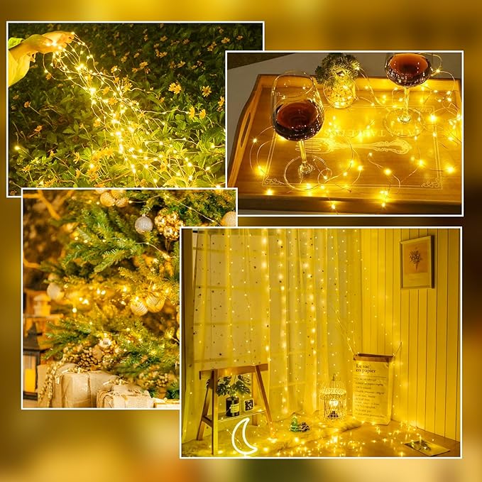 2-Pack Fairy Lights Battery Operated with Remote, Waterproof 33FT 100 LED Battery String Lights Outdoor Indoor, 8 Modes Twinkle Lights with Timer for Bedroom Classroom DIY Christmas Decor (Warm White)