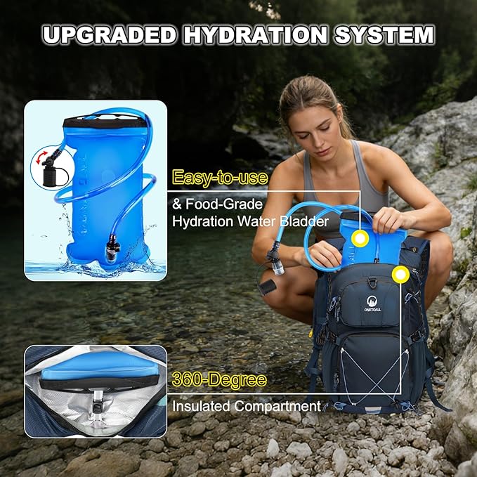 Hydration Backpack 22L, Hiking Backpack with 2L Leakproof Bladder, Sewn-in Rain Cover, Insulated Compartment for Men & Women Running, Cycling, Camping