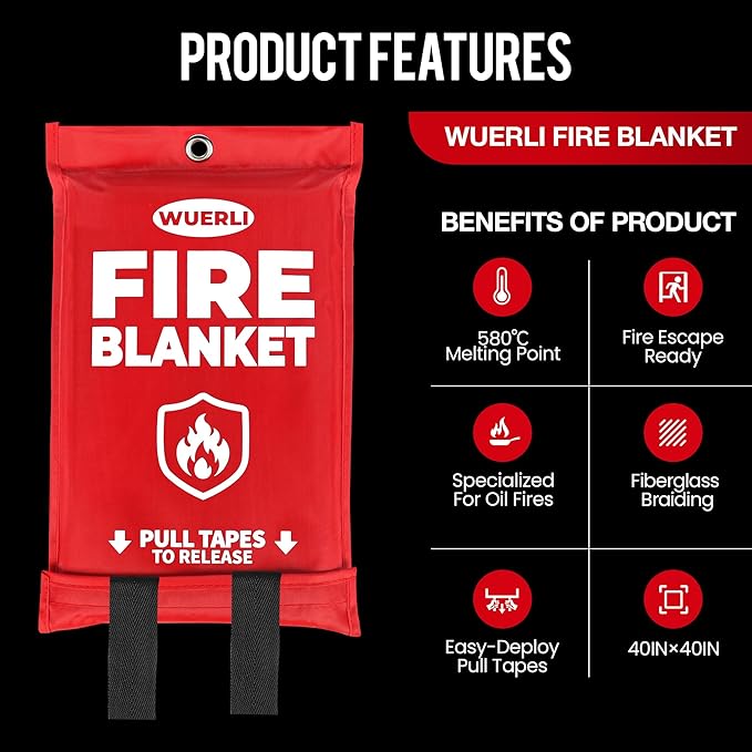 Emergency Fire Blanket, Fire Blanket for Home and Kitchen,40" x 40",2 Pack