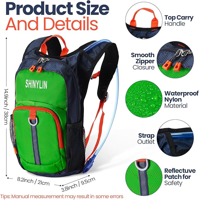 Shinylin 2 Pcs Kids Hydration Backpack with 1.5L Water Bladder Lightweight Kids Hiking Backpack Water Rucksack for Boys Girls Climbing Running