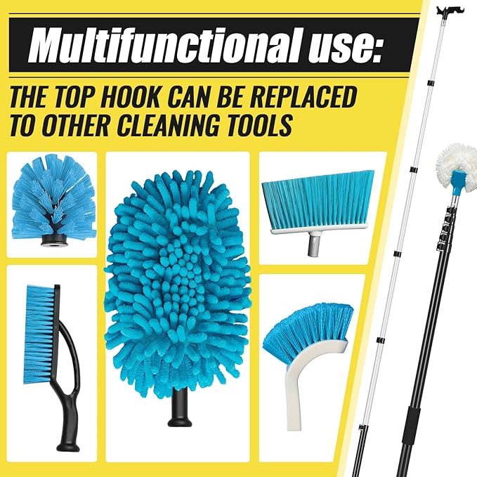 7-36 ft Telescopic Extension Pole with Utility Hook, Multi-Purpose Aluminum Pole for Painting, Dusting and New Year Window Cleaning Christmas Lights Installation Without a Ladder (Black)