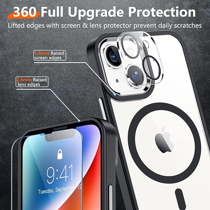 Red2Fire Magnetic for iPhone 15 Plus Case for iPhone 14 Plus Case Clear, [Compatible with Magsafe][Military Grade Drop Protection][Not Yellowing] Slim Phone Case 6.7" - Clear/Black