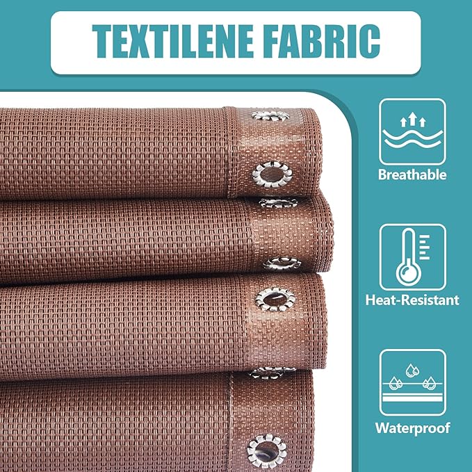 Queekay Chair Replacement Fabric with 4 Bungee Cord Lounge Chair Cloth Mesh Repair Kit for Patio Recliner Outdoor Lawn Pool(63 x 17 Inch,Brown)