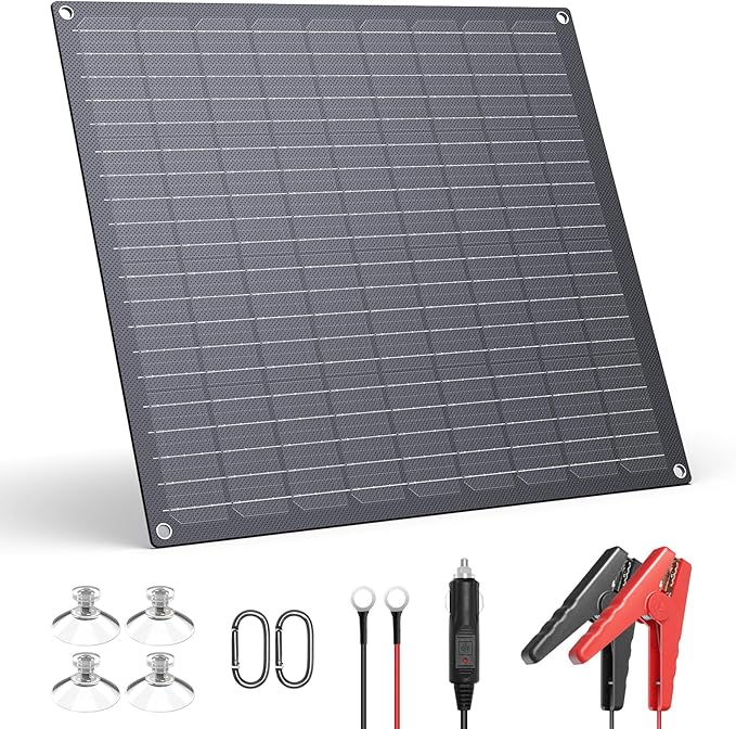 ZOUPW 30W 12V Solar Battery Charger,12V Solar Battery Maintainer Trickle Charger with Built-in Intelligent Charge Controller,IP68 Waterproof for Car Boat Marine RV Trailer Motorcycle