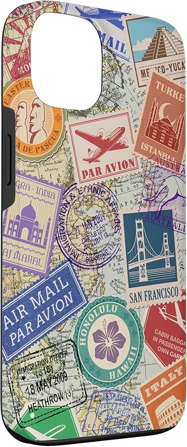 World Map Travel Passport Stamps Postage Stamp Case for iPhone 13
