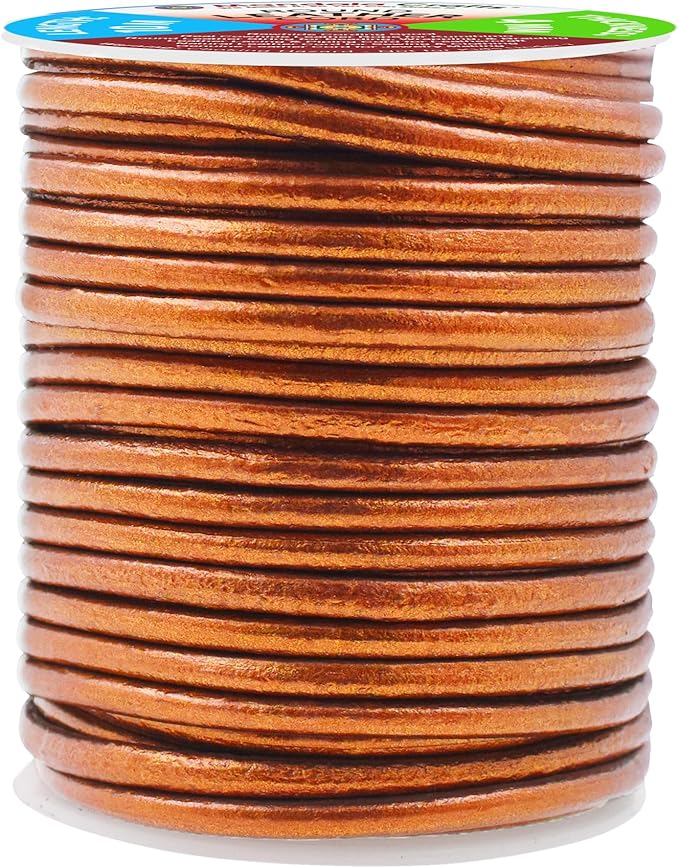 Mandala Crafts Round Genuine Copper Leather Cord for Jewelry Making – 4mm Cowhide Leather Rope String Lace for Kumihimo – 11 Yards Cowhide Craft Cording Spool