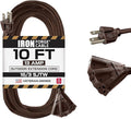 Iron Forge Cable 10ft Brown Outdoor Extension Cord with 3 Outlets - 16/3 SJTW 10ft Extension Cord 3 Prong, 13 Amp All-Weather Heavy Duty Power Cable
