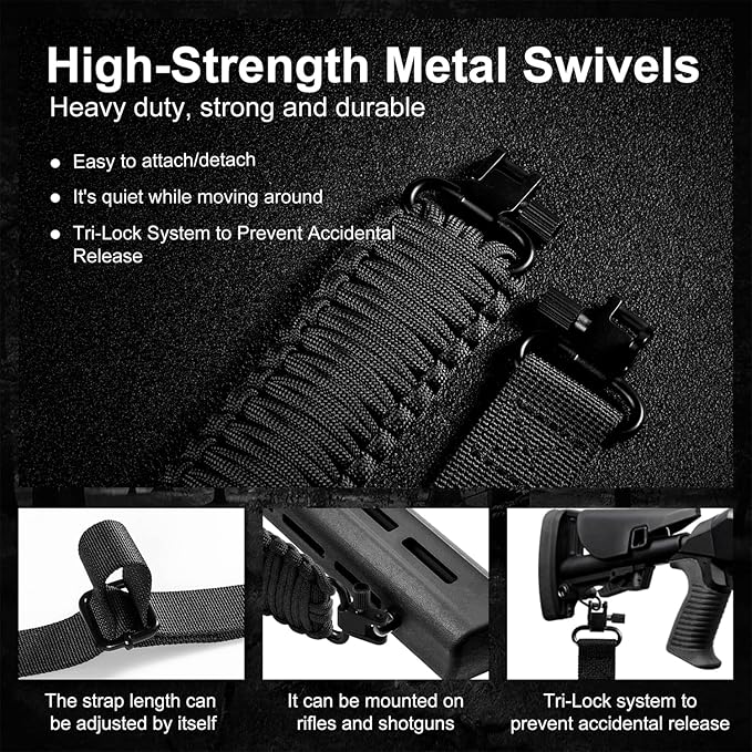 VVAAGG Two-Point Paracord Rifle Sling with Swivels, Non-Slip Gun Sling with Adjustable Length Strap