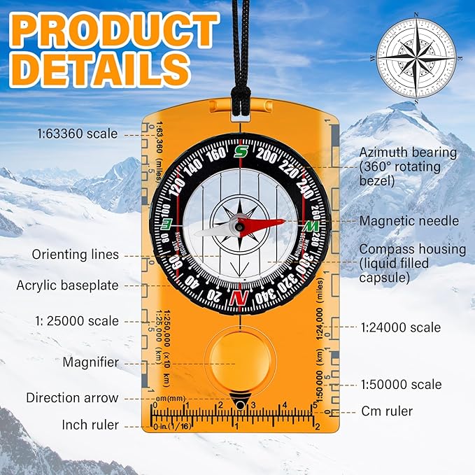 Geiserailie Orienteering Compass Bulk Navigation Map Reading Compass for Kids Hiking and Survival Outdoor Exploring, Party Favor Toy