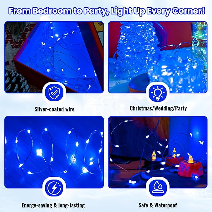 ZSJWL 30 Pack Blue Fairy Lights Battery Operated, 7FT 20LED Mini Starry Light Mason Jar Lights for Indoor Outdoor Party Wedding Halloween Thanksgiving