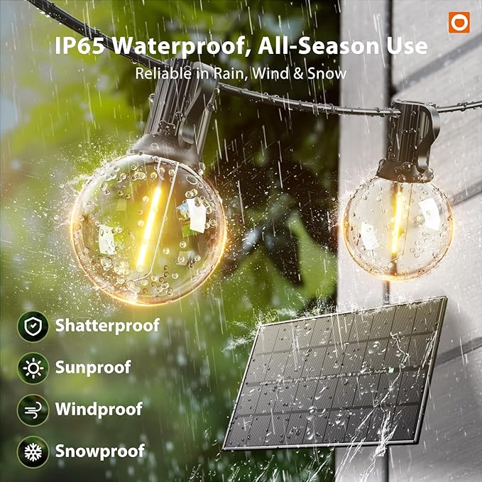 addlon 150FT Solar String Lights Outdoor Waterproof with Remote, Dimmable Commercial Grade Solar Powered String Lights with 80 LED Bulbs, Hanging Light for Camping Backyard Party Decor