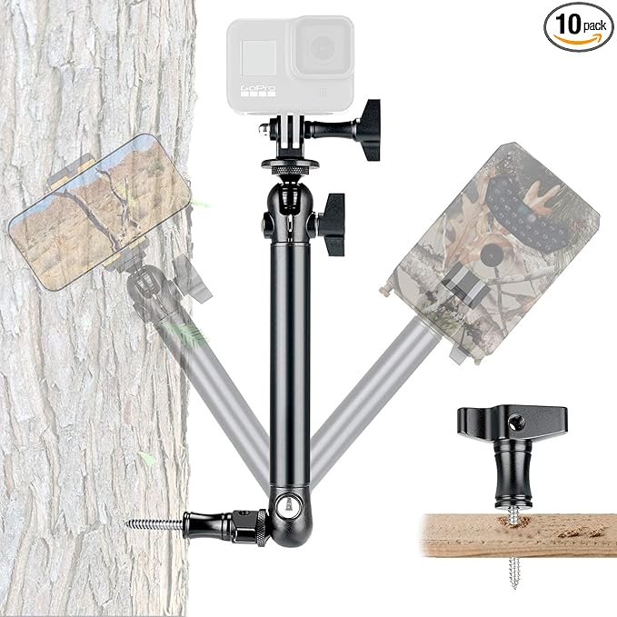 2-Ball-Head Adjustable Outdoor Phone Trail Action Camera Hunting Video Recording Vlogging Time Lapse Mount Serurety Camera Mounting Gear for iPhone Samsung GoPro Insta360 Akaso Blink Arlo