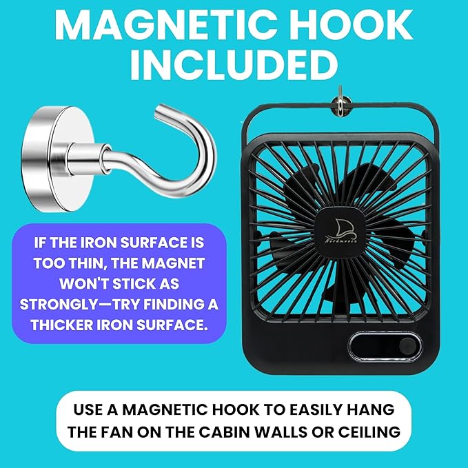 Cruise Fan Cabin Approved - Magnetic Hook Included To Hang On Walls - Portable USB Rechargeable & Plug-In, Timer Function & 5-Speed Adjustable, White Noise, Long Battery Life, Perfect for 2026 Cruises