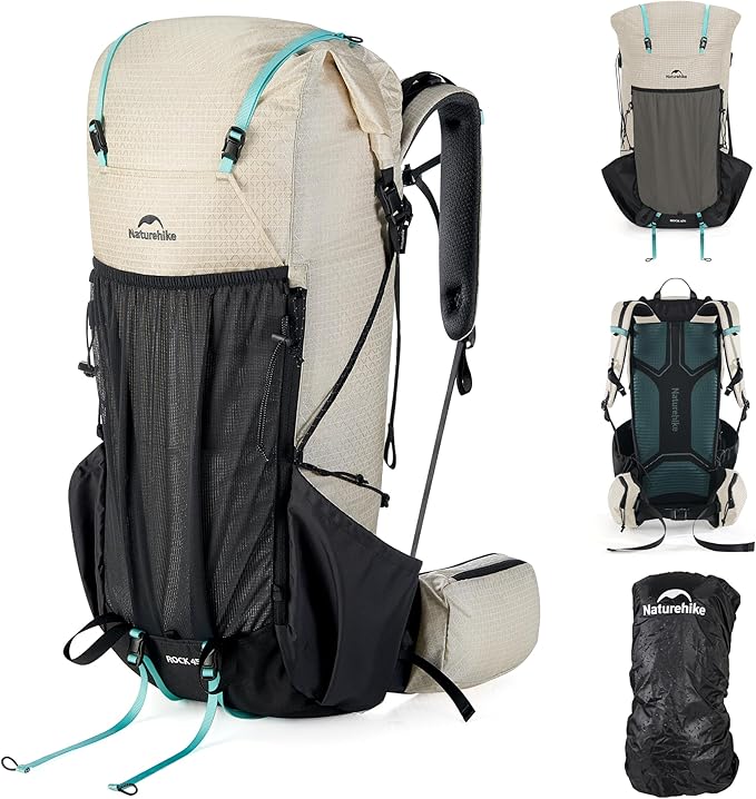 Naturehike 45L Rock 2.0 Upgraded Internal Frame Hiking Backpack for Outdoor Camping Travel Backpacking, Ultralight Backpack for Adults(White/L/45L)