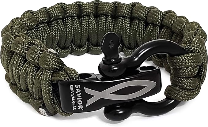 Savior Survival Gear Paracord Bracelet with Stainless Steel Adjustable Shackle