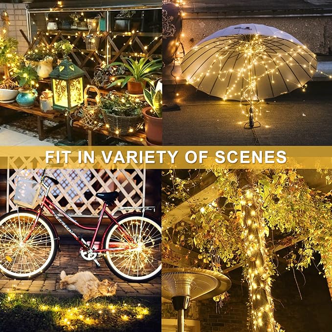 JMEXSUSS 2 Pack Solar String Lights Outdoor Waterproof, Each 33FT 100 LED Warm White Fairy Lights, Waterproof 8 Modes Copper Wire Solar Christmas Light for Yard Patio Tree Garden Xmas Decorations