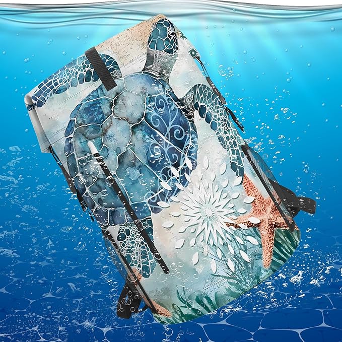 Waterproof Dry Bag Heavy Duty Marine Dry Bags for Kayaking Hiking Sea Turtle Nautical Starfish Backpack Roll-Top Closure Bag - Backpack Waterproof Phone Case 35L/55L/85L