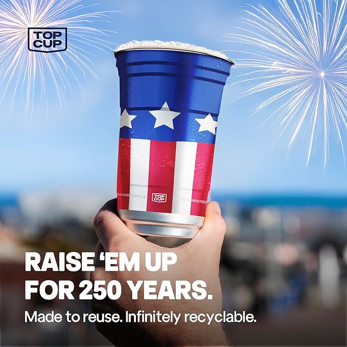 Top Cup America's 250th Birthday 20 oz Reusable Aluminum Party Cups 20 Count | Durable, Reusable & Recyclable, Made in USA