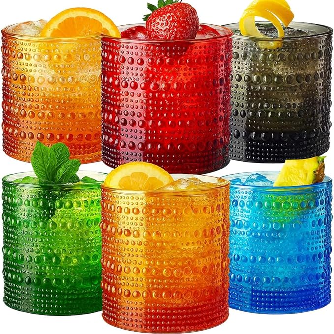 Khen Plastic Hobnail Drinking Glasses Set of 6 Neutral Tones Cups 10oz, Shatterproof & Unbreakable Acrylic Beaded Design, BPA-Free, Dishwasher Safe Indoor/Outdoor Drinkware for Water, Juice, Cocktails