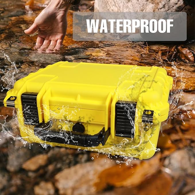 Jack Boss 14x 11.5x 6.5 Inch Hard Case, Portable Weather Waterproof Protective Camera Case with Customizable Foam, Fit Use of Drones, Camera, Equipments, Yellow