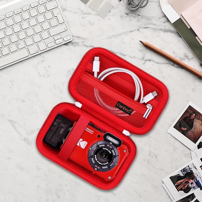 Canboc Carrying Case for Kodak PIXPRO WPZ2 Rugged Waterproof Digital Camera, Underwater Photography Camera Bag, Mesh Pocket fits USB Cable, Battery, Adapter, Red (Case Only)