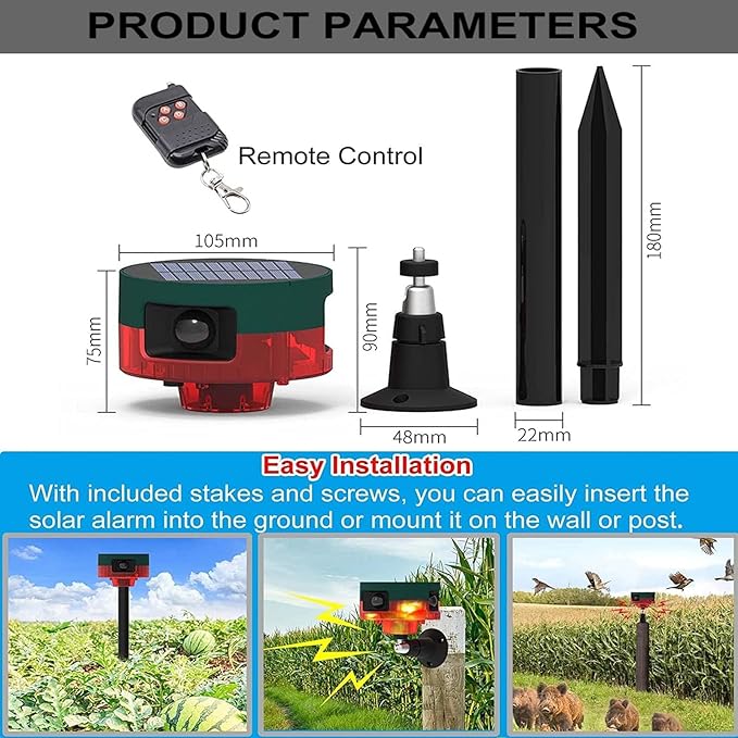 Solar Sensor Security Alarm Lights Outdoor, 360° Motion Detector LED Flashing Strobe Light Warning Lamp Built-in 13Sounds,129db Loud Siren Sound for Home Farm Barn Villa Yard (Red-1)