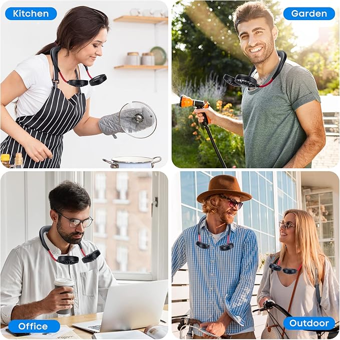 JUANANIUG Portable Neck Fan Rechargeable Personal Hand-Free Fan Mini USB Wearable Neckband Sport Fan,3 Speed Adjustable,360 Degrees Free Rotation Perfect for Working,Traveling,Office,Reading…