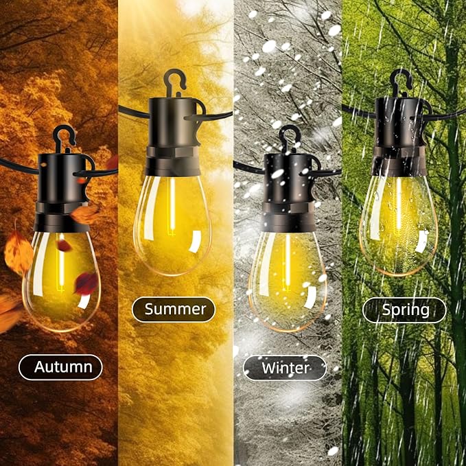 Outdoor Patio String Lights 50ft: S14 LED Shatterproof Bulbs 3 Modes Button Control - Waterproof Connectable Hanging Lights - Garden Backyard Yard Gazebo Porch Party Decorative