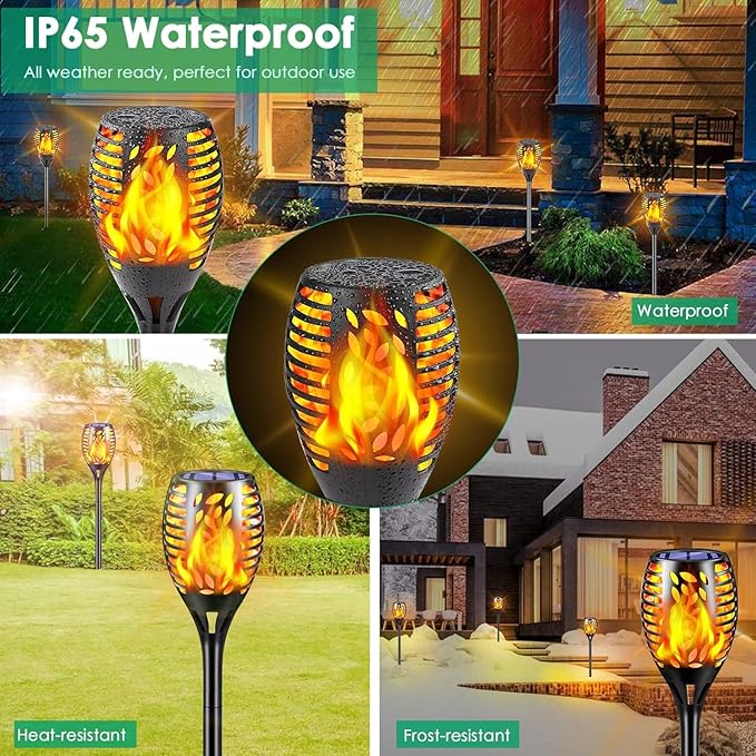 TomCare 6 Pack Outdoor Flickering Flames Torch Decorative Garden Lights Solar Powered Waterproof Lighting for Garden Patio Yard Landscape