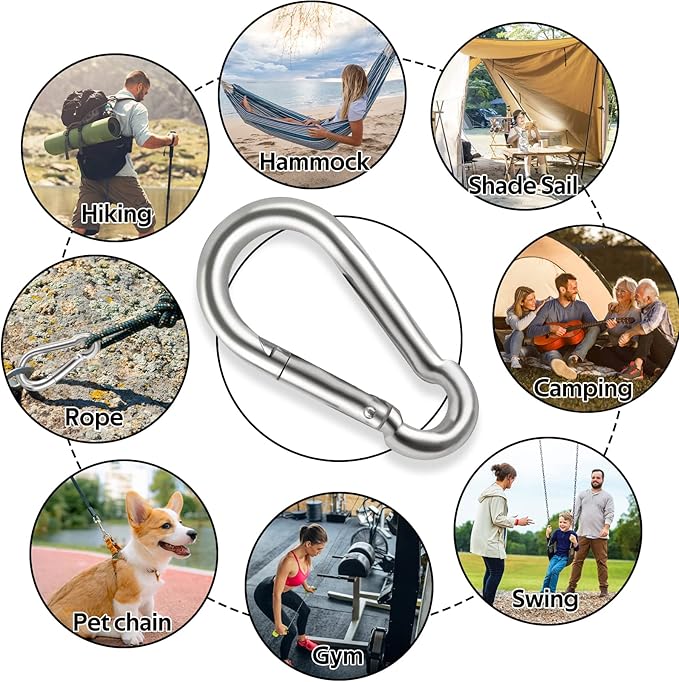 Locking Carabiner Clips, Stainless Steel Spring Snap Hook Locking Carabiner Heavy Duty - 304 Premium Stainless Steel Thumb Screw Carabiner Clip