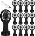 Woanger 12 Pcs Mini Handheld Fan Bulk 3 Speed USB Electric Battery Operated Small Portable Pocket Fan with Data Cable and Mounting Base Quiet Summer Gift for Wedding Camping Travel(Black)