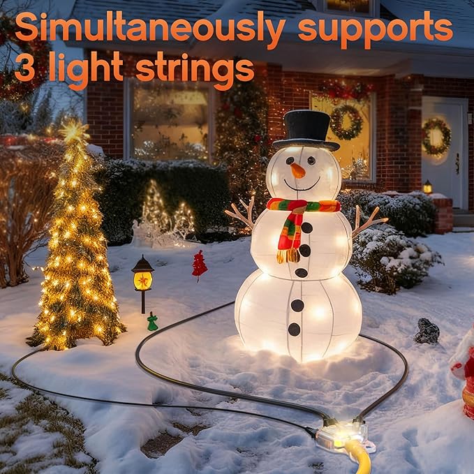 1 ft 12 Gauge Heavy Duty 3 Outlet Extension Cord Splitter with Indicator, Waterproof Outdoor Extension Cord with Multiple Outlets, 15A 1875W for Workshop, ETL Listed, Flexible Yellow SJTW
